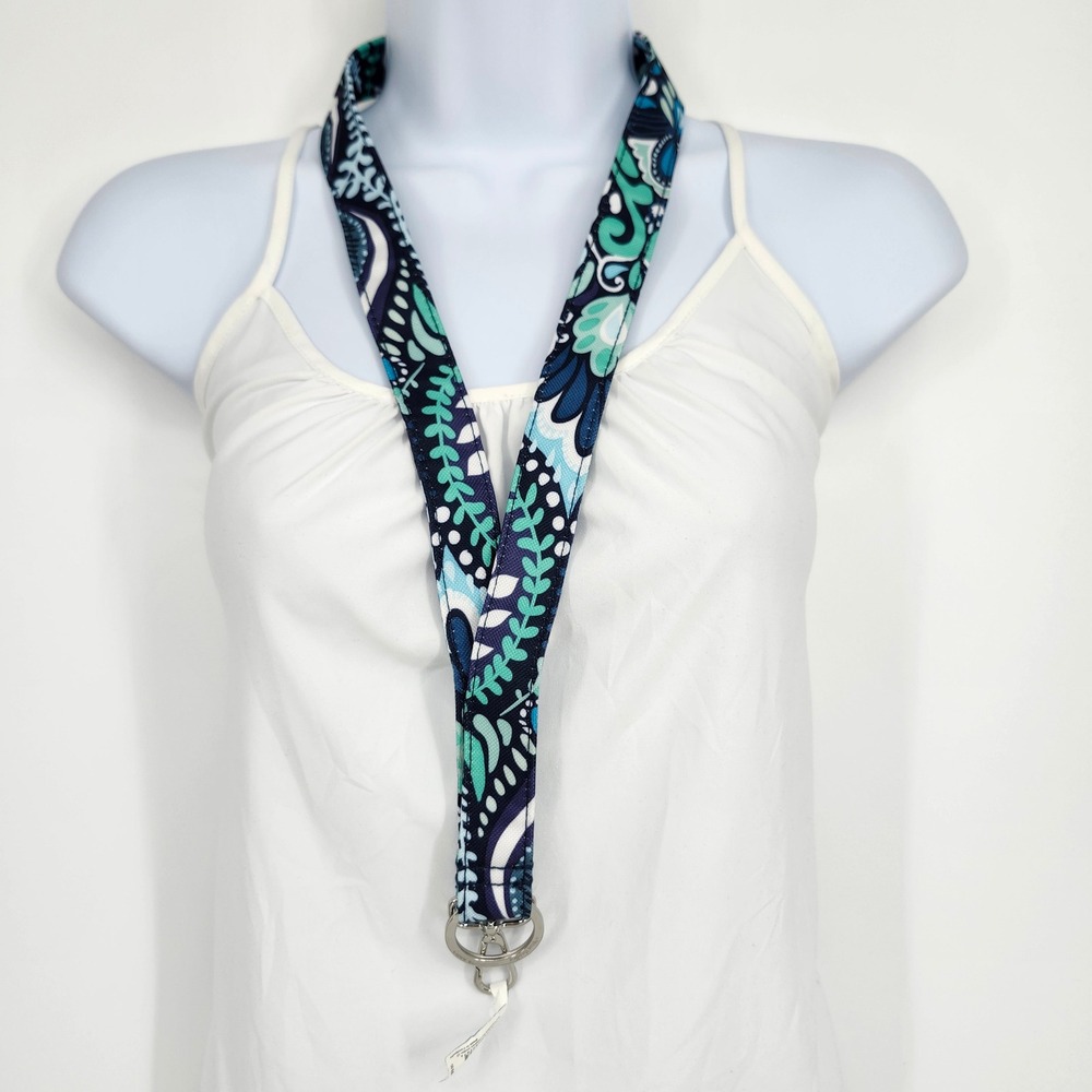 NEW Vera Bradley Lighten Up Wide Lanyard Blue Island Medallion ID Keyring Travel